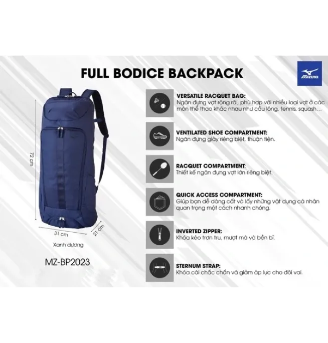 Túi đựng cầu lông MIZUNO 2023 (FULL BODICE BACKPACK) - Chính hãng