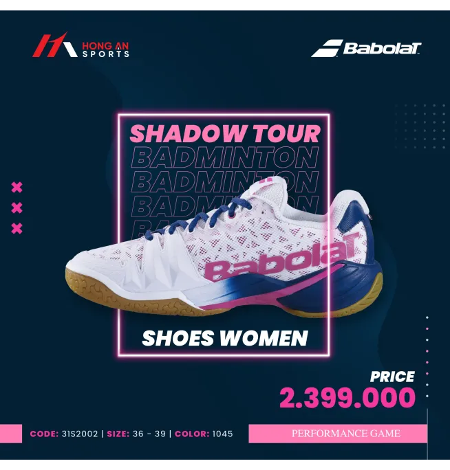 GIÀY BABOLAT SHADOW TOUR 2021 - TRẮNG HỒNG XANH